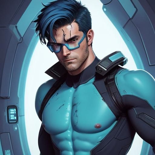 Android Hero Resting in Spaceship Cabin, Synthwave Style