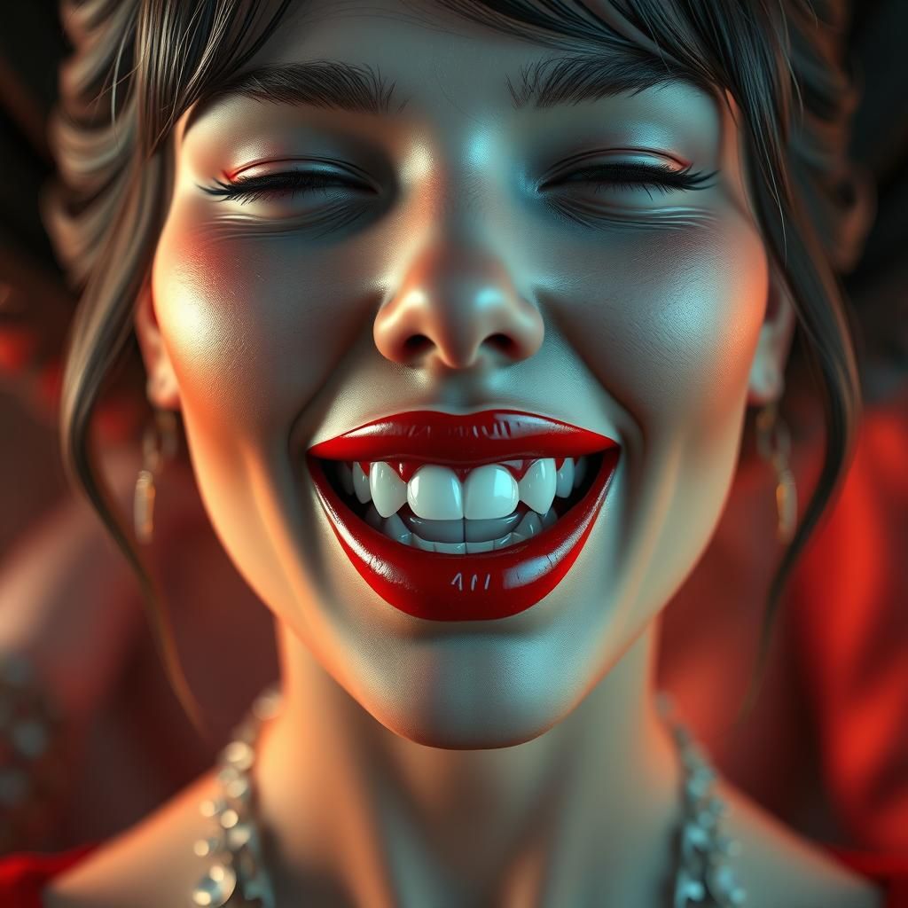 Hyperrealistic Woman with Red Lips, Fantasy Art