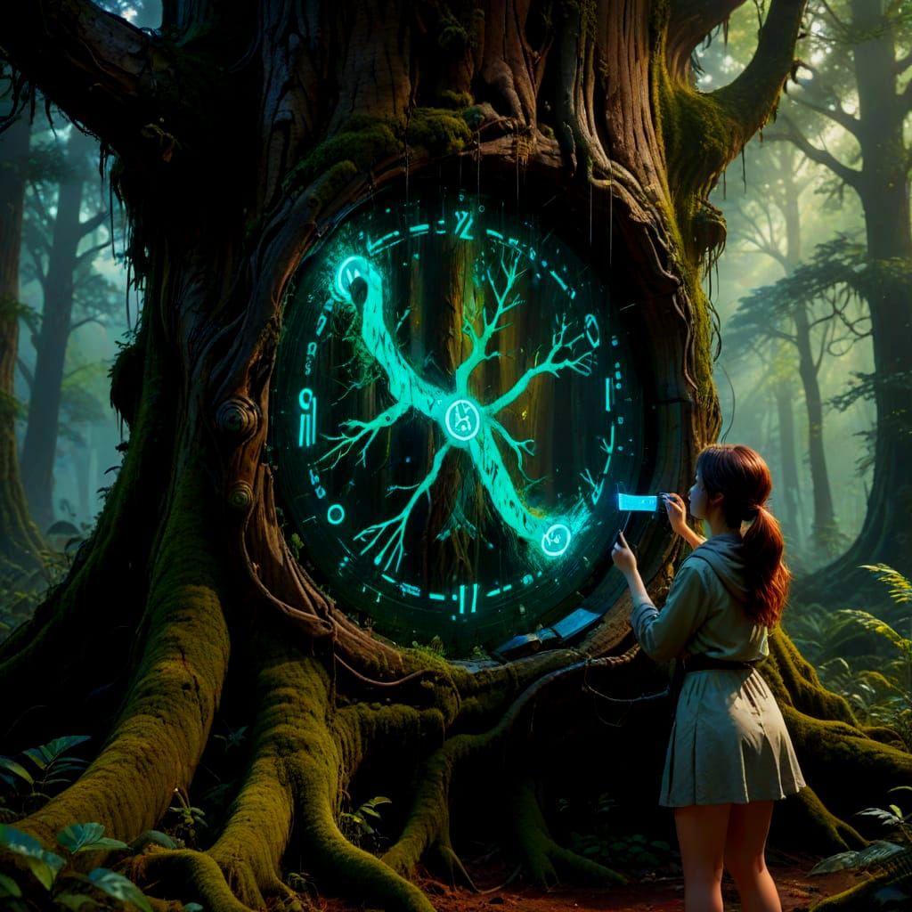 Dreamlike Forest Revelation in Glitchcore Style