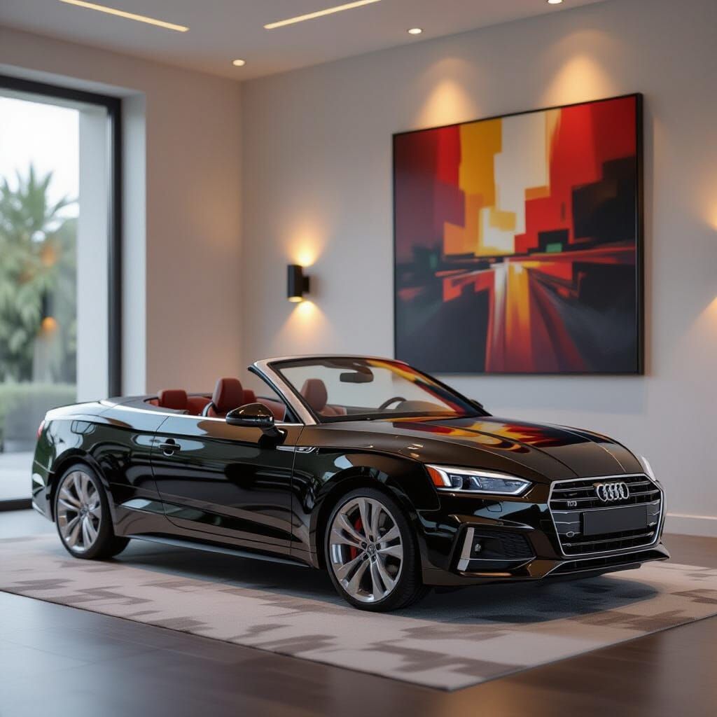Luxury Living Room Featuring Black Audi A5 Convertible Art