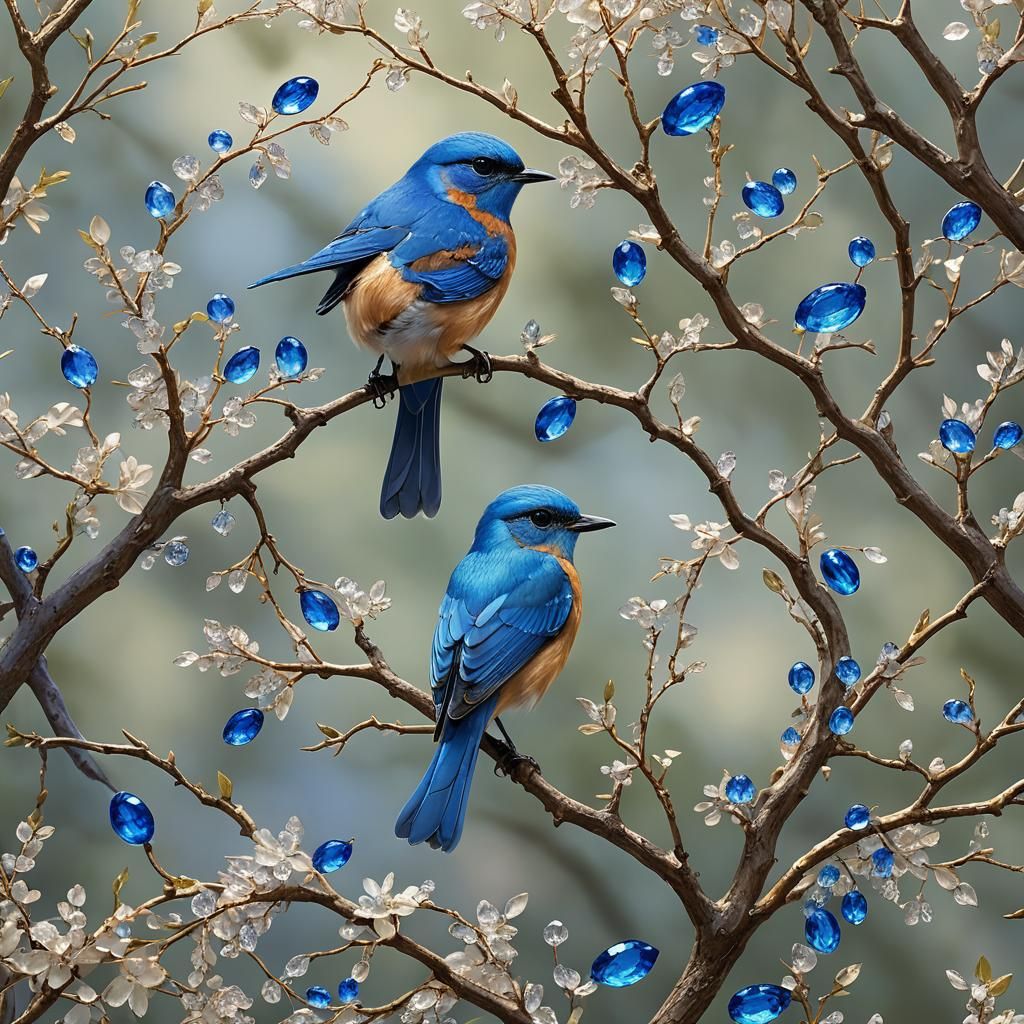 Blue Bird with Gemstone Eyes and Wings