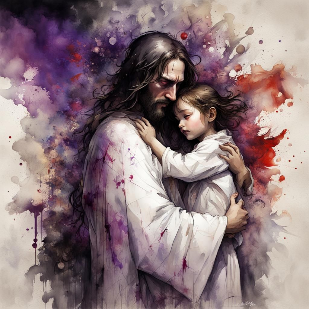 Christ Embraces Child: Graffiti Art Portrait