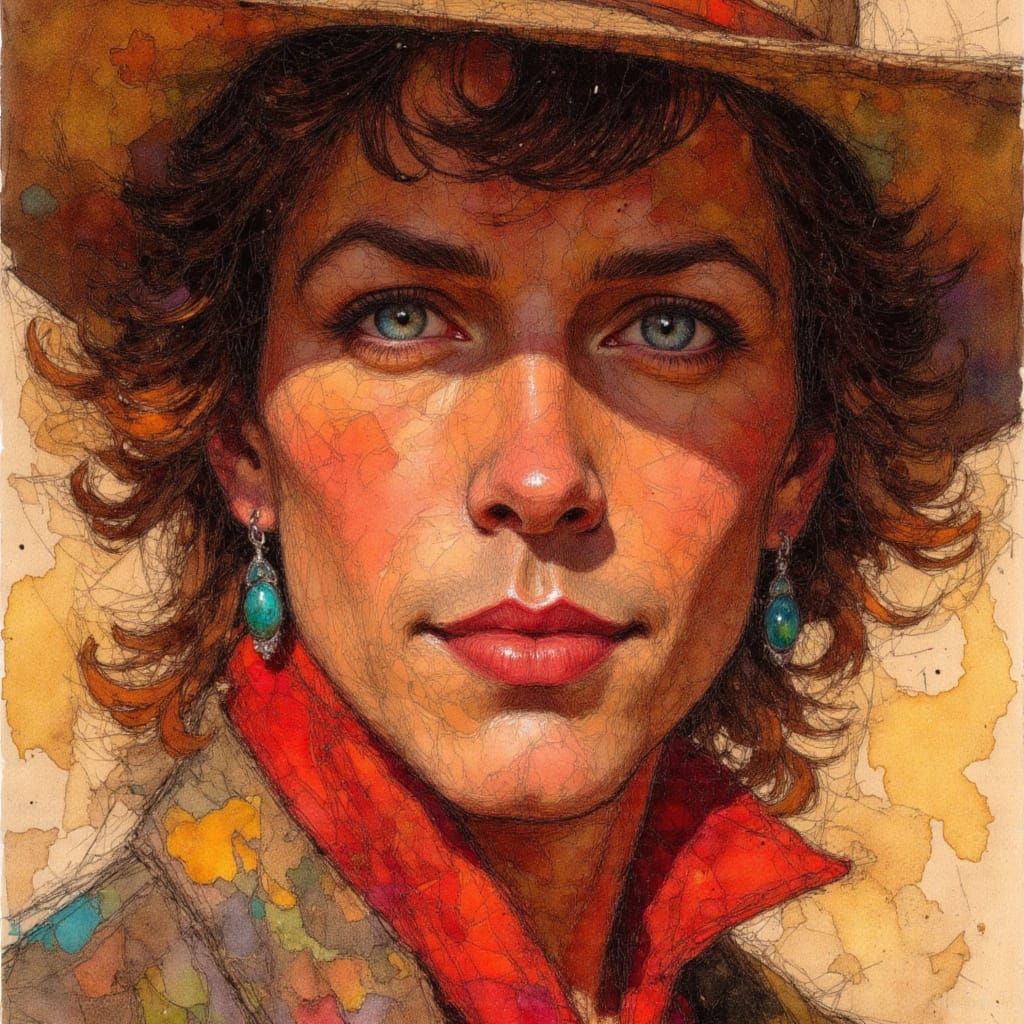 Cowboy Alcohol Ink Sketch in Autumn Colors