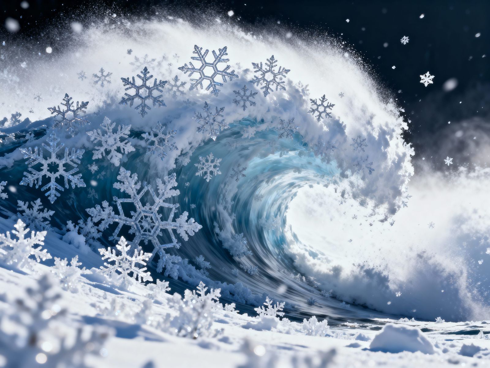 Realistic Photo of a Tsunami of Snowflakes