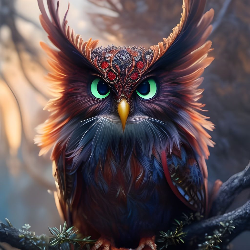 Chibi Fire Owl Portrait in Detailed Digital Art