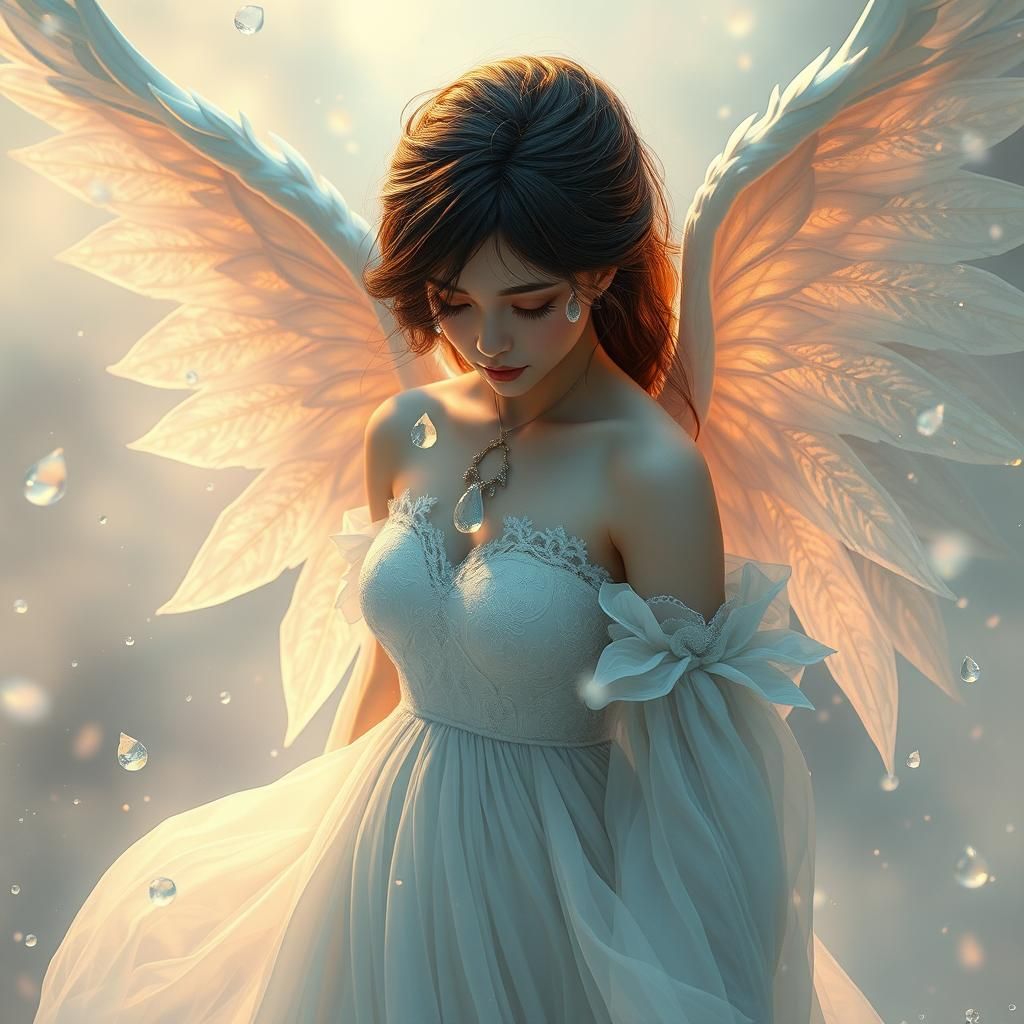 Ethereal Angel Crying in Angelic Realm