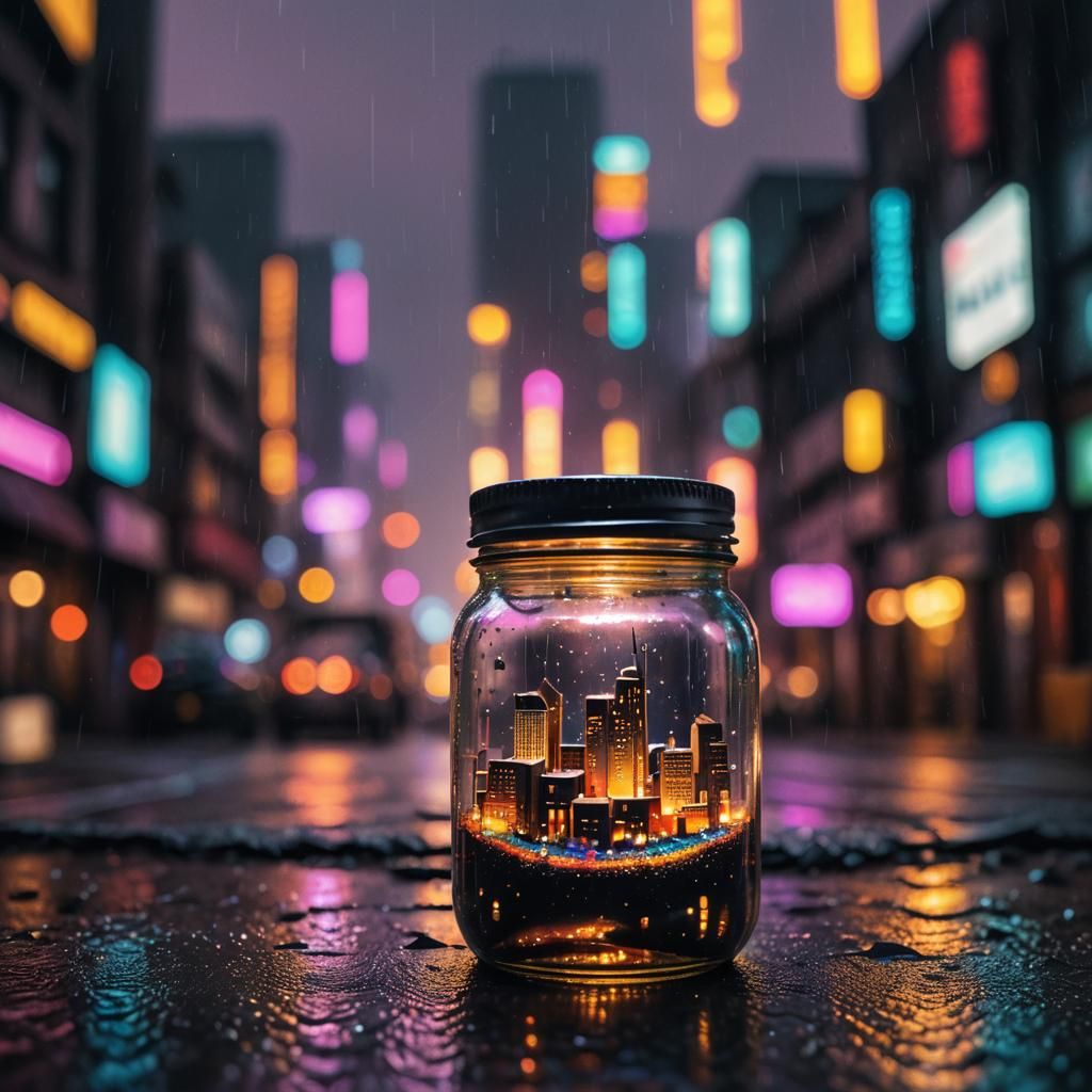 Cyberpunk Town in a Jar Neonscape