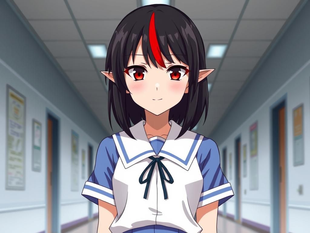 Anime Girl with Red Stripe and Elf Ears