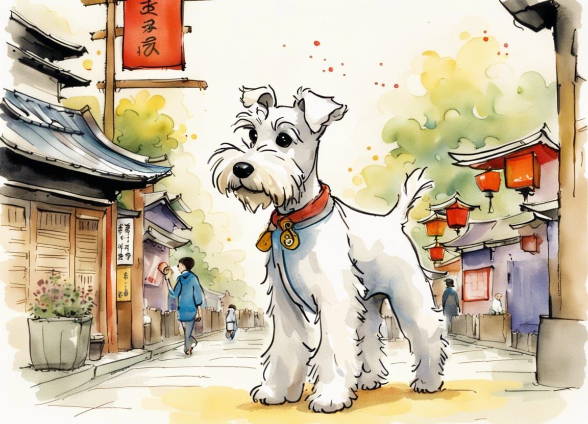 Miniature Schnauzer in Asakusa, Illustration