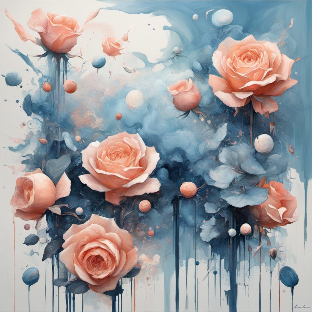 Surreal Cyberpunk Rose Painting With Abstract Elements
