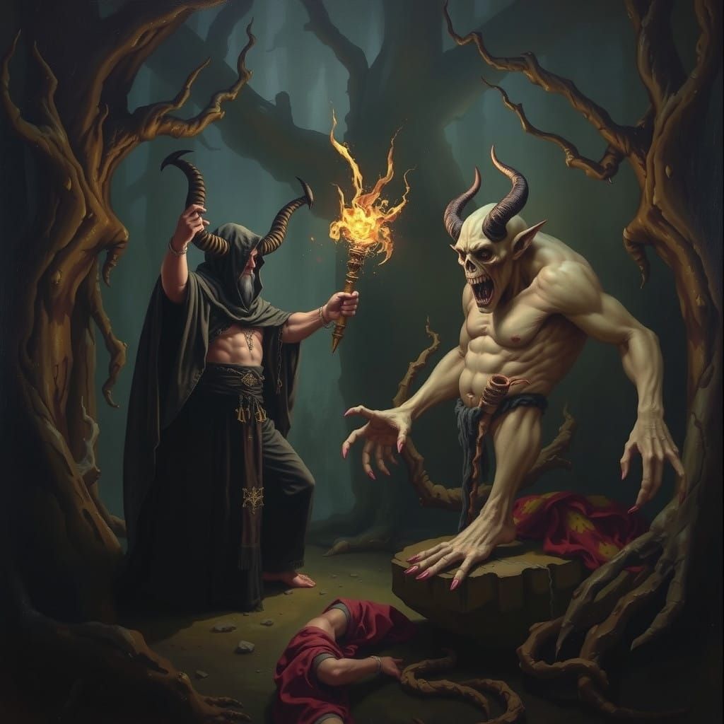 Magical Druid Conjures Dark Magic on a Fearsome Forest Ogre...