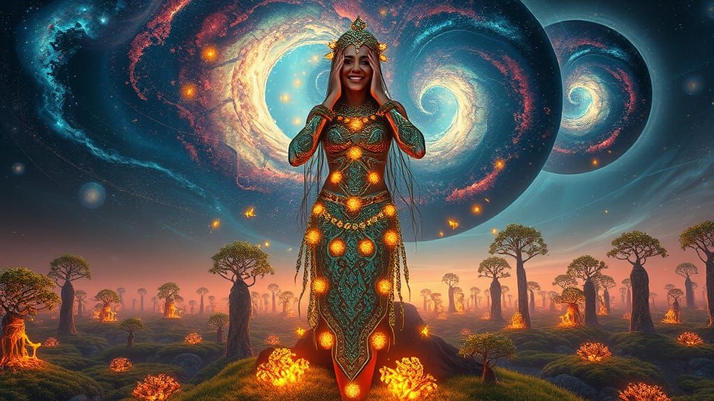 Mystical Shaman with Bioluminescent Flora, Octane Render