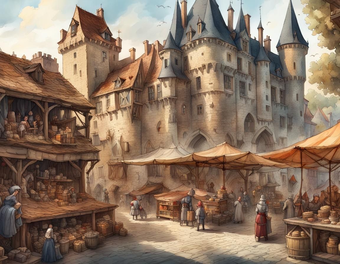 Medieval Market Square: Watercolour Diorama