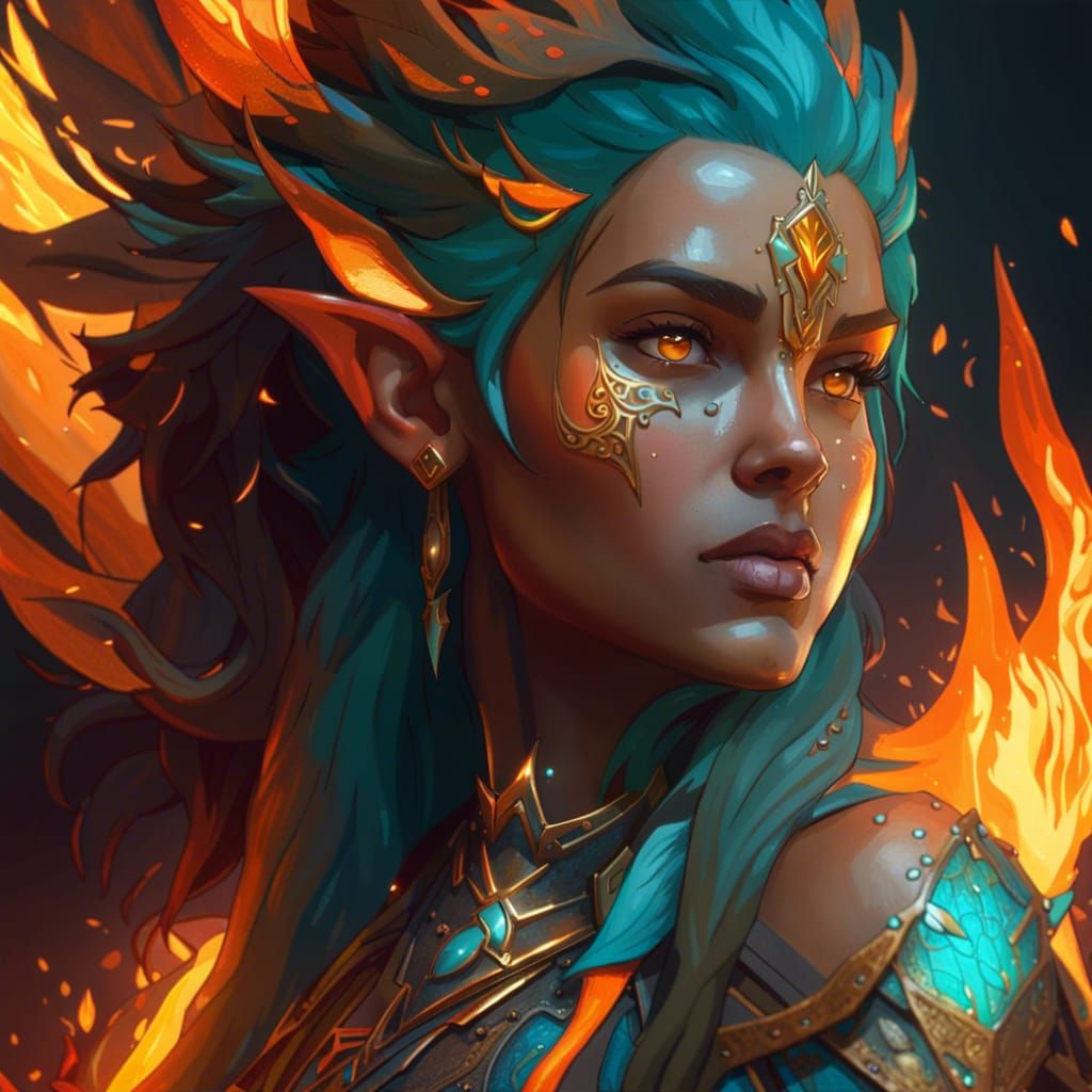 Fiery Elf Portrait in Dynamic Lighting