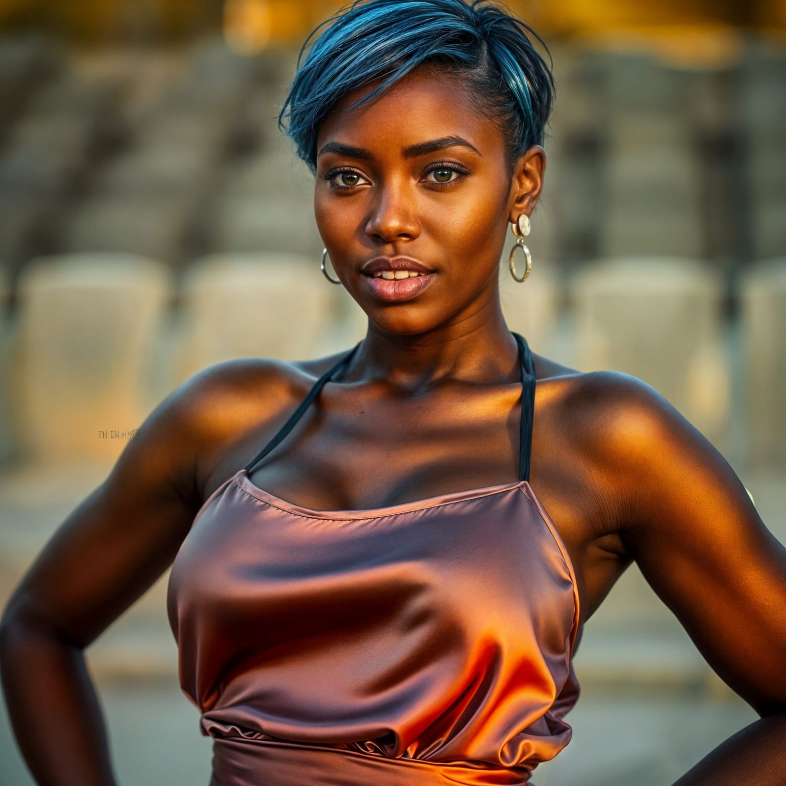 Seductive Ebony Woman in Silk, Early Morning