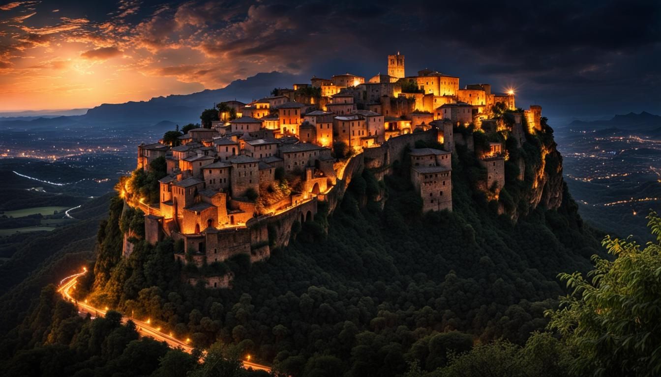 Nighttime View of Civita di Bagnoregio, Italy