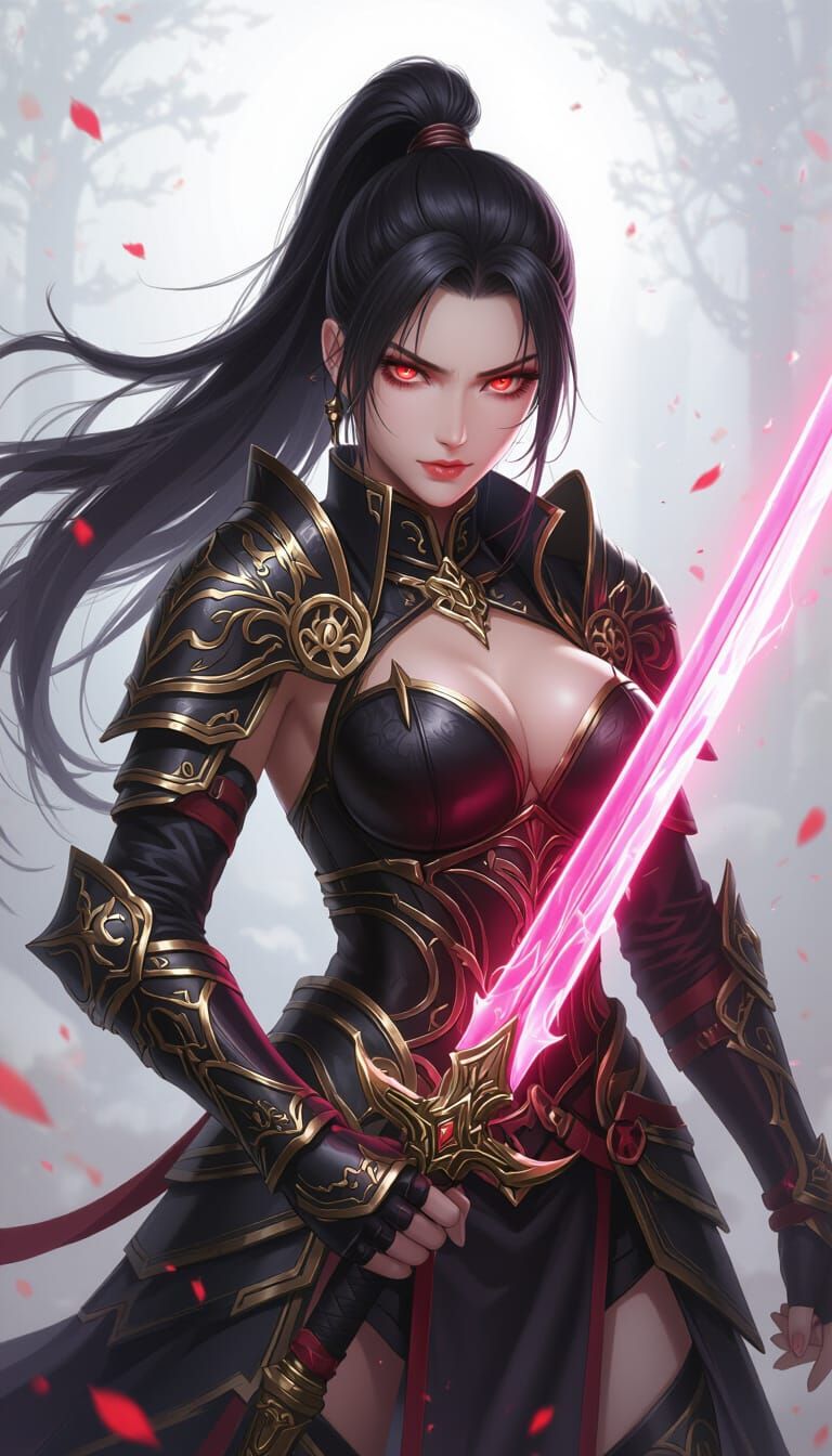 Fantasy Warrior Woman with Glowing Energy Sword