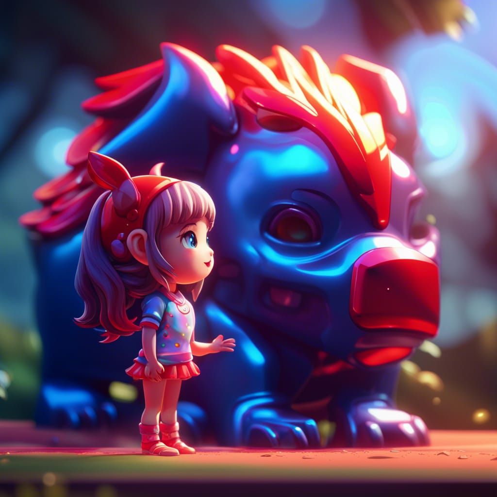 Holographic Chibi Girl and Red Bull Animal