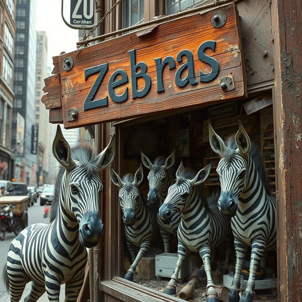 Vintage Shop with Mechanical Beasts in Dystopian City