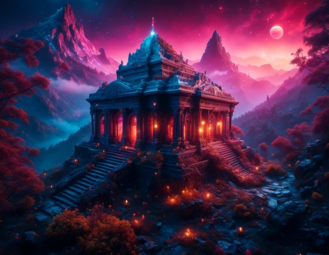 Misty Jungle Temple Concept Art in HDR