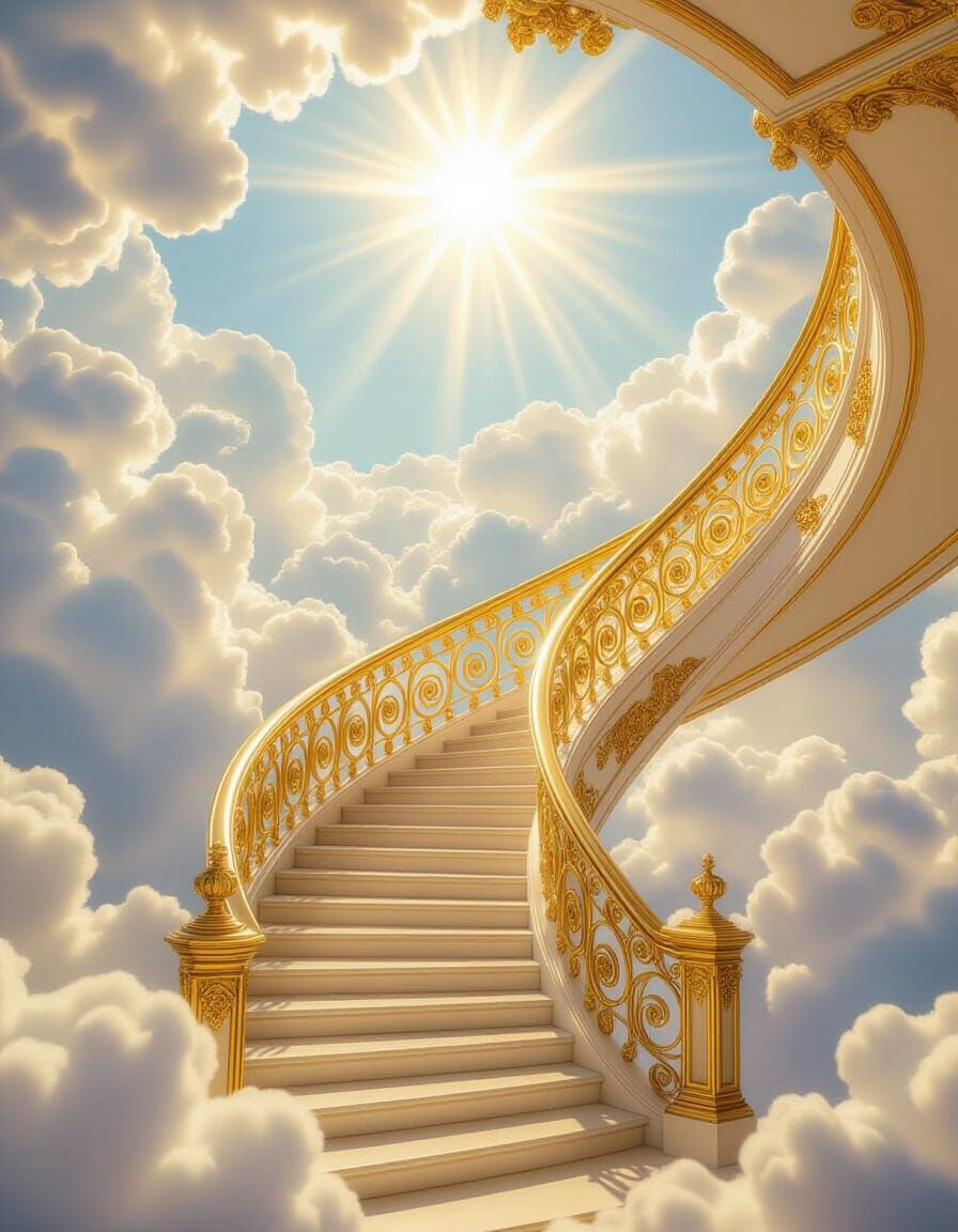 Golden Ornate Stairway Descends from Heavenly Light