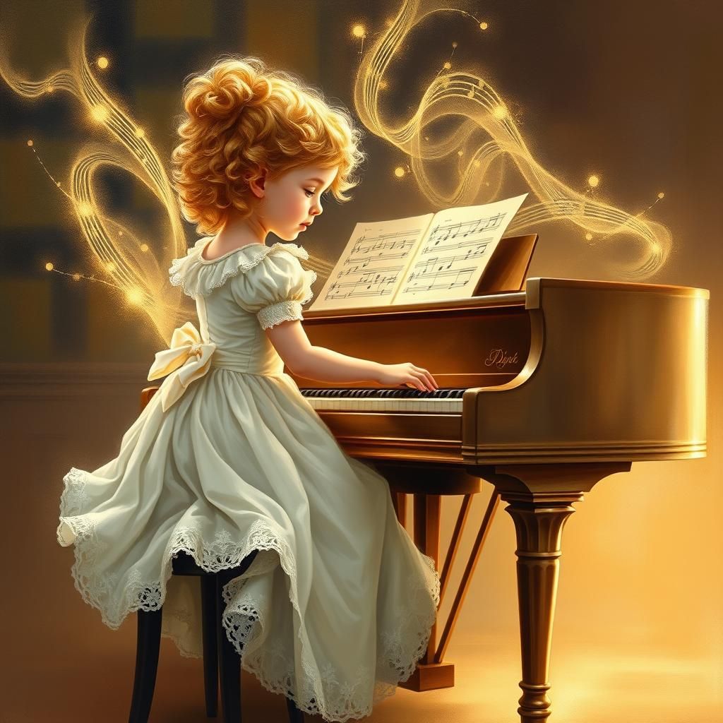 Ethereal Piano Composed of Music Notes in Oil Painting