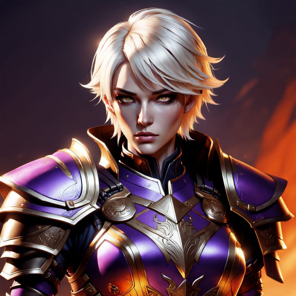 Epic Fantasy Hero with Platinum Blonde Hair and Shining Meta...