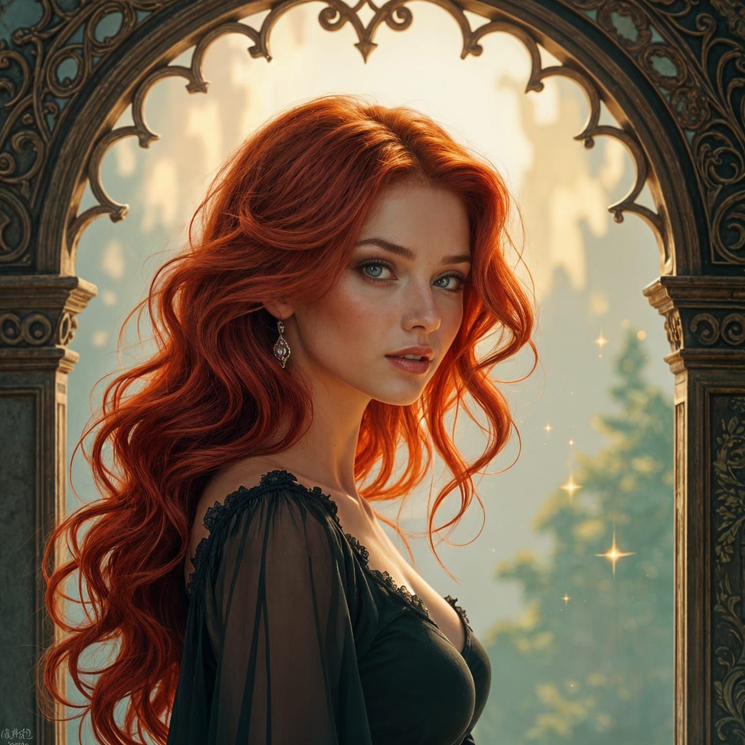 Ethereal Surreal Woman with Red Hair