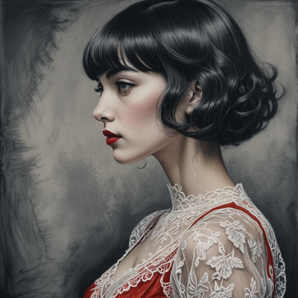 Surreal Woman in Charcoal, High Contrast Art