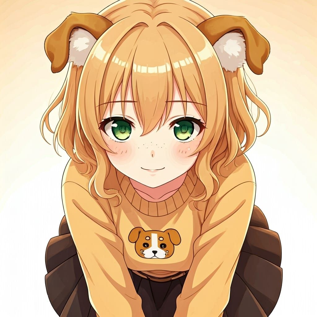 Anime Girl with Tiger Dog Ears in Pastel Setting