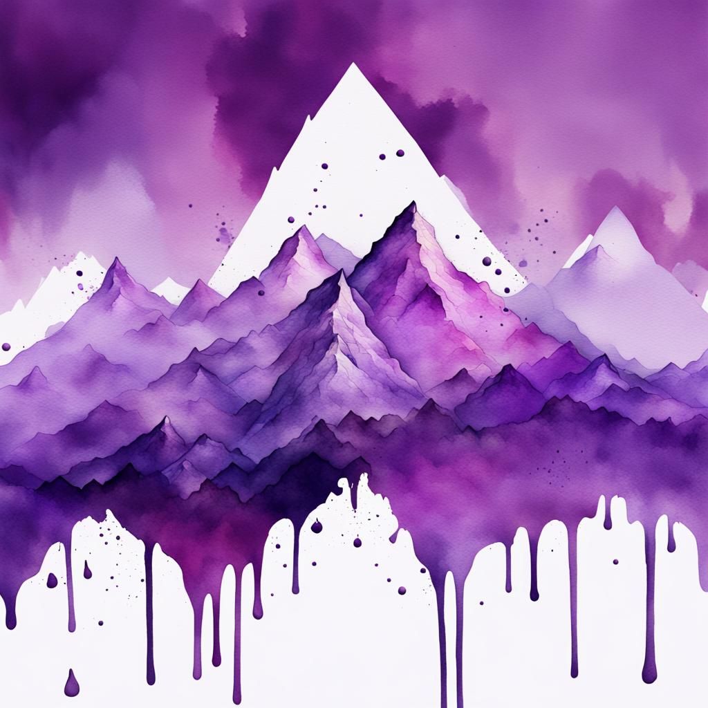 Purple Mountains in Watercolor Splash Art