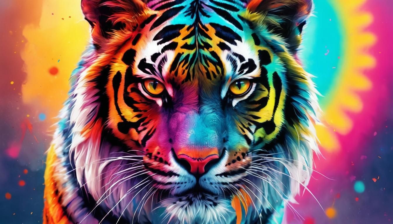 Vibrant Tiger Feline in Hyperrealistic Watercolor Style