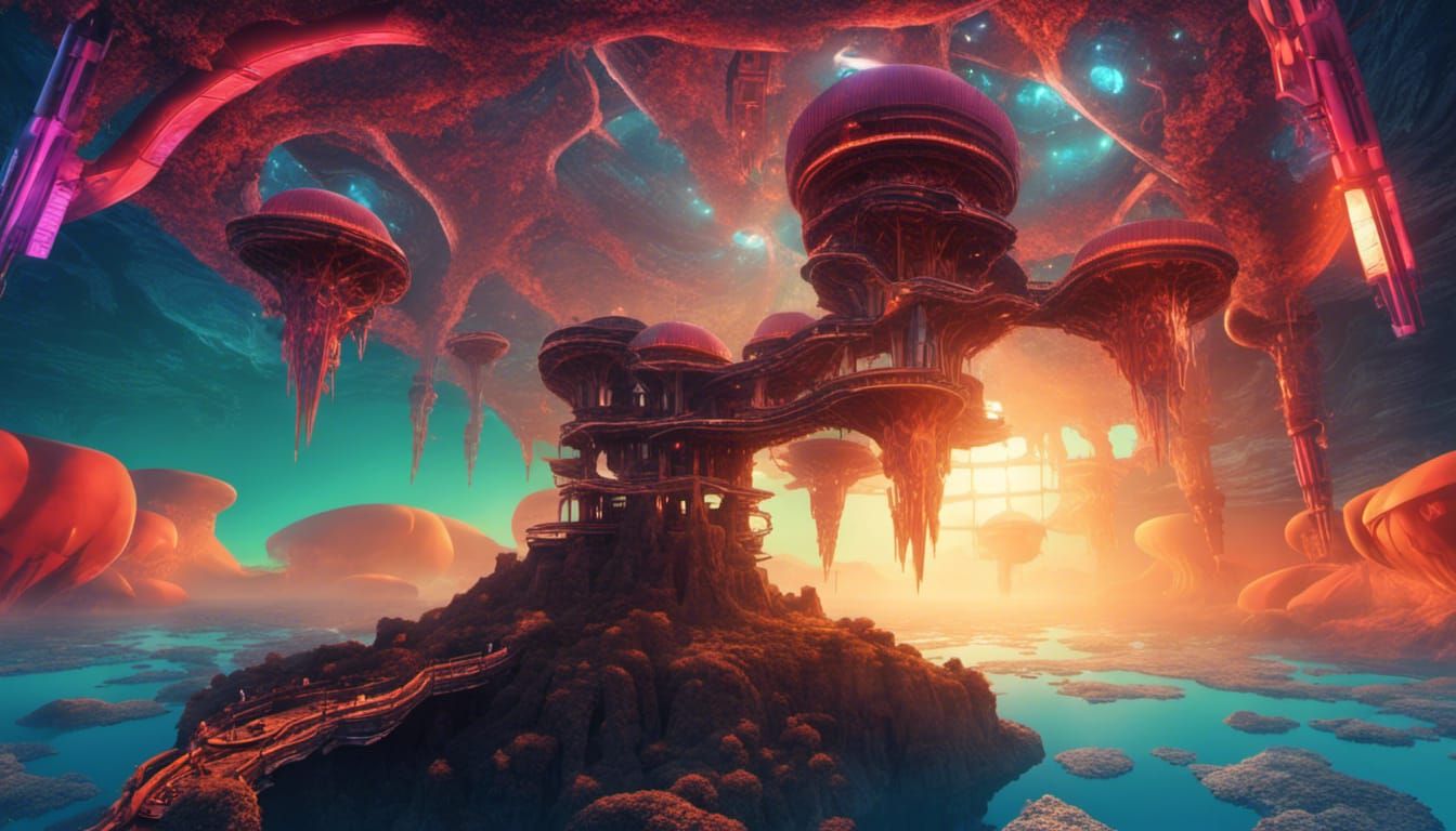 Cybernetic Frontier: Psychedelic Futuristic Architecture