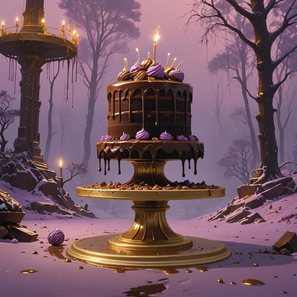 Lavish Chocolate Cake in Magical Dessert Realm