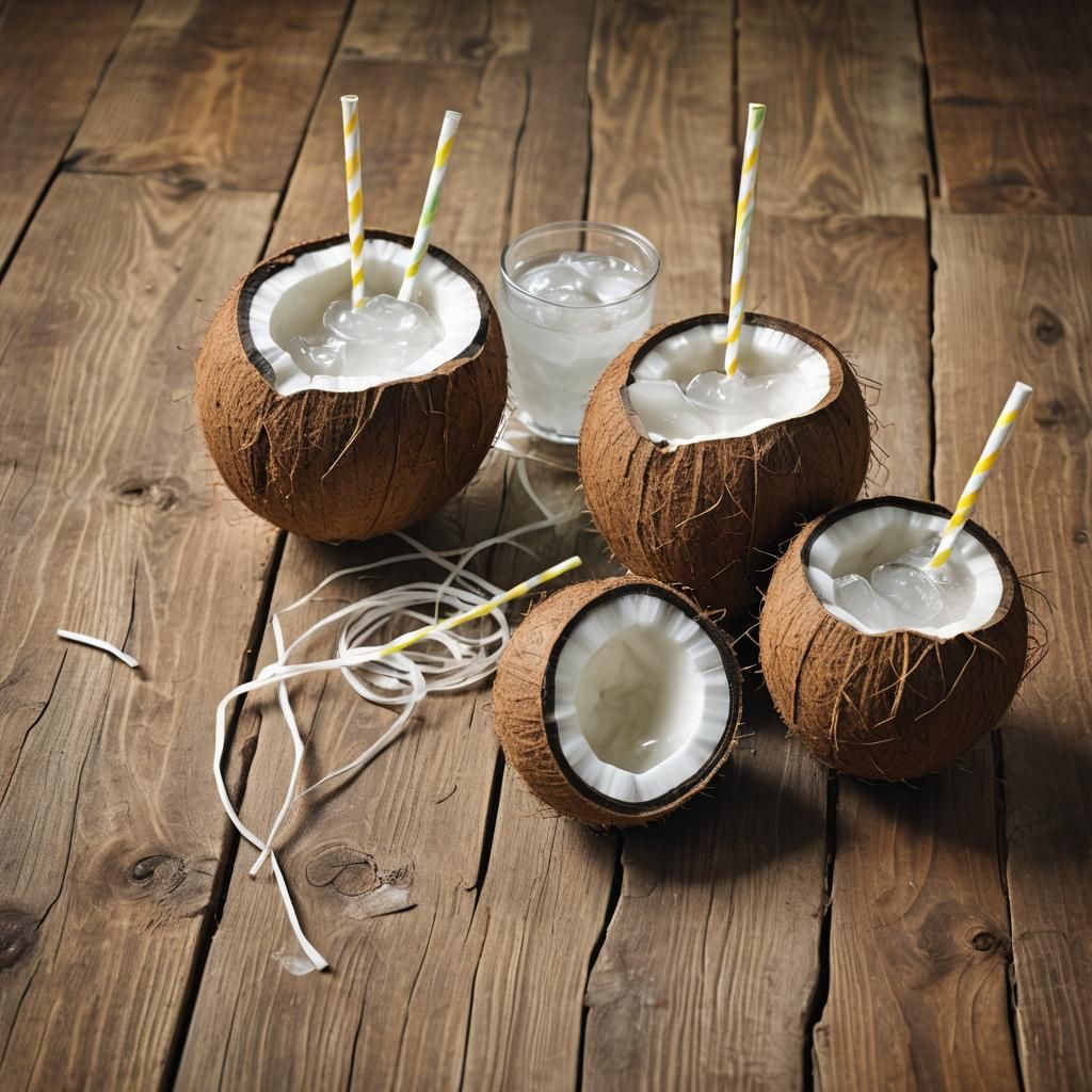 Close-Up Still Life of Coconut Water on Table