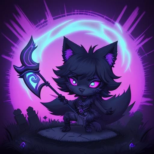Chibi Wolf Warrior Casting Indigo Spell