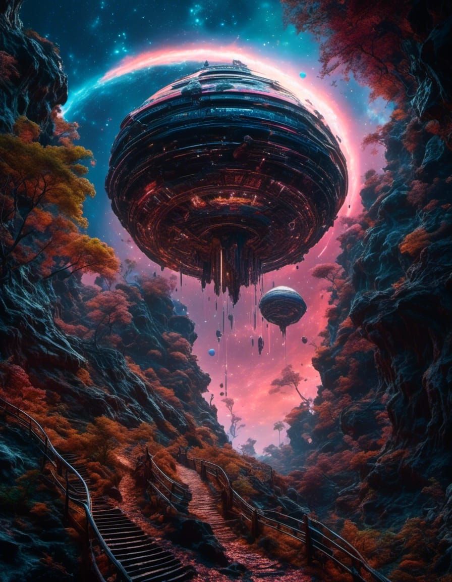 Vintage Sci-Fi Spaceship Near Black Hole