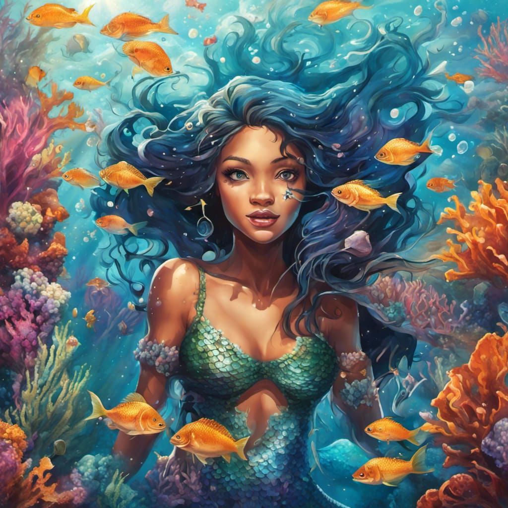 Underwater Mermaid in Graffiti Art Style