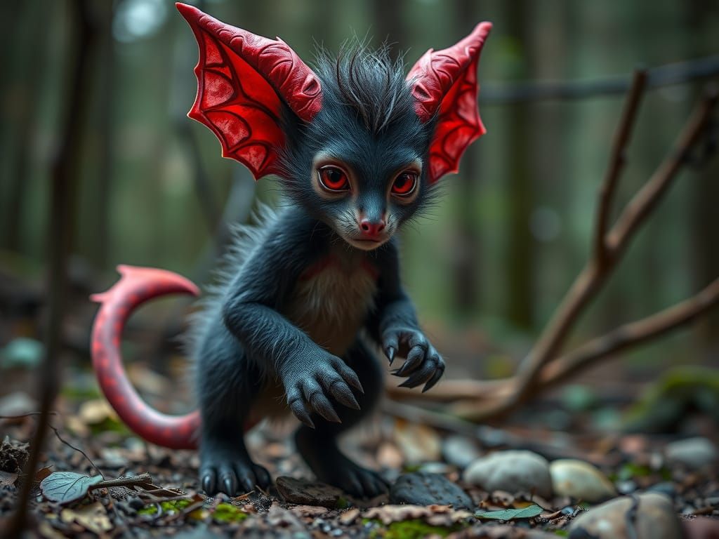 Surreal Furry Devil in Dark Forest