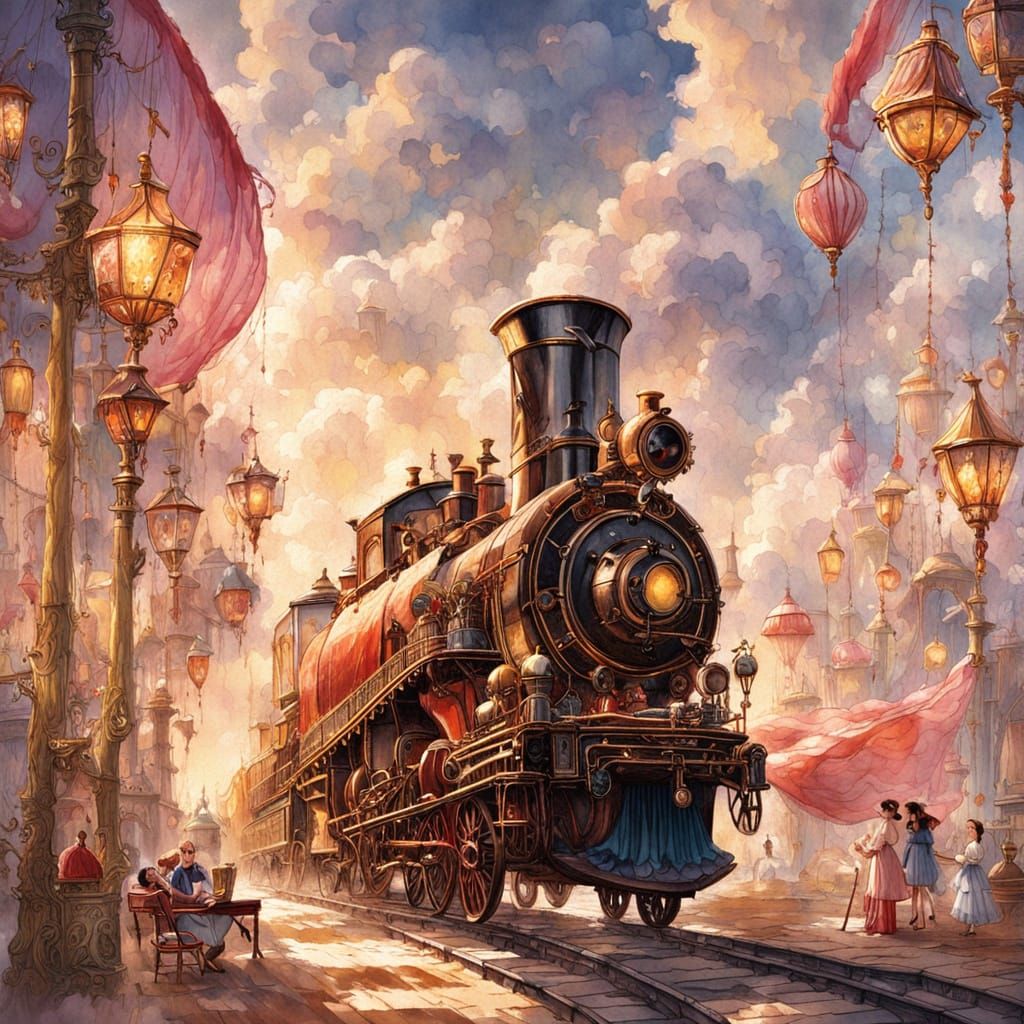 Dreamy Fabric Train Soars Through Cloudy Skies