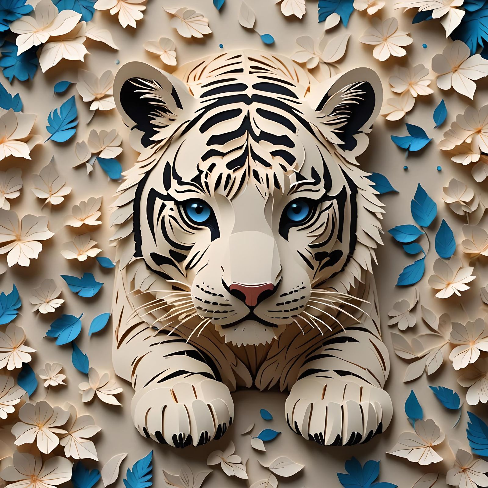 Hyper-Realistic Kirigami Paper Art of a Cute Tiger