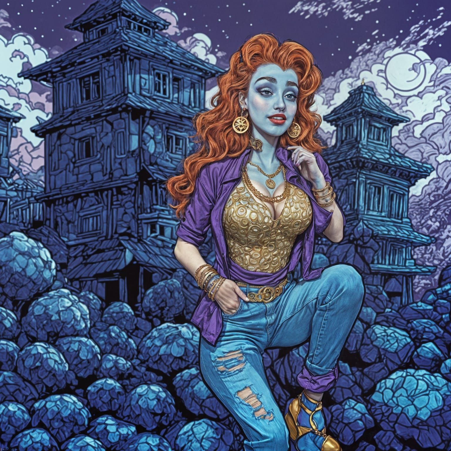 Redhead with Golden Necklace in Digital Art