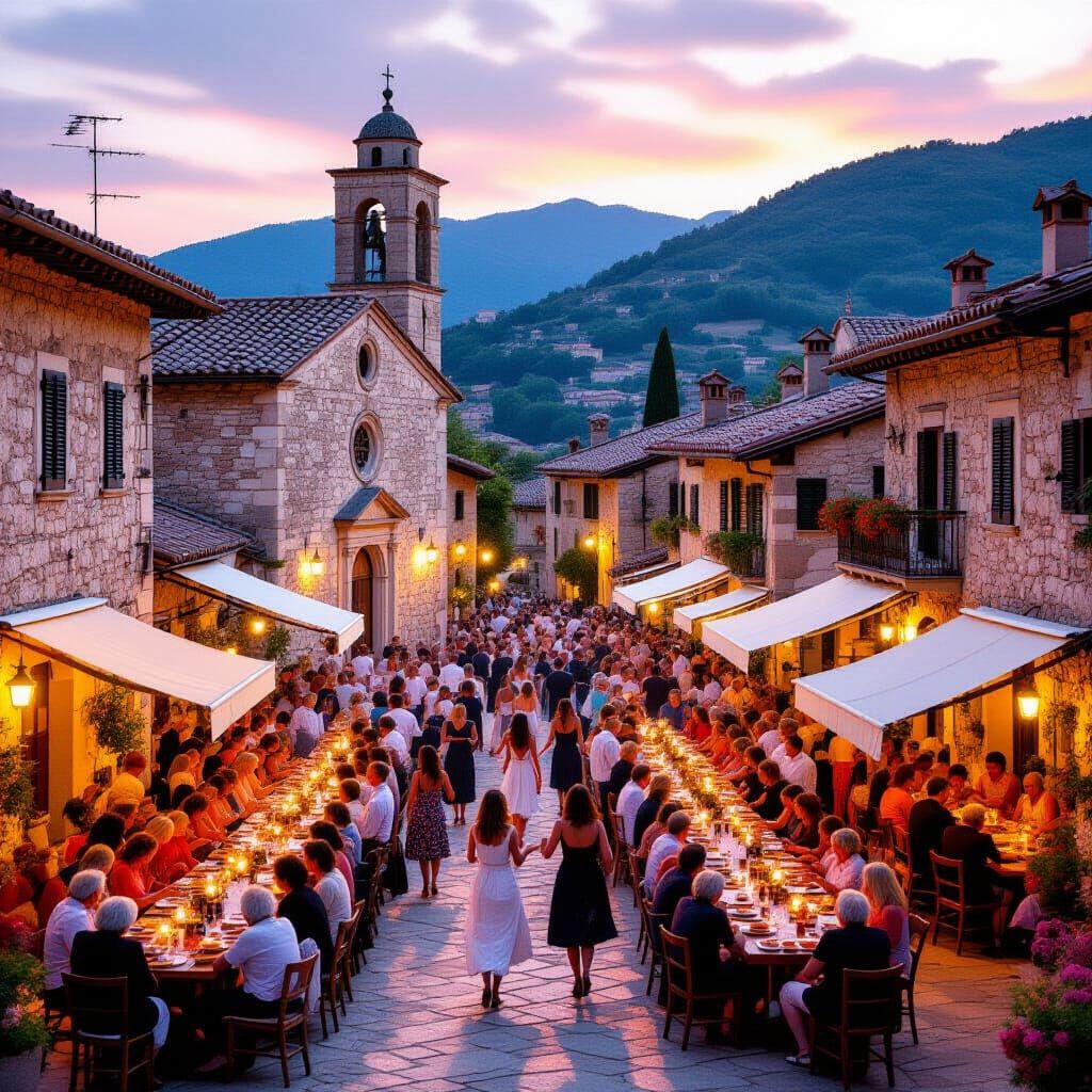 Festive Italian Village Festival at Sunset