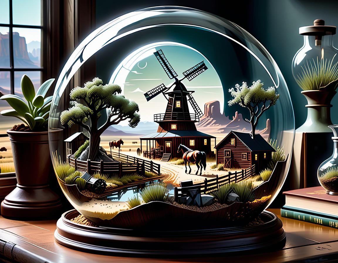 Terrarium Miniature Western Landscape in Comic Book Style