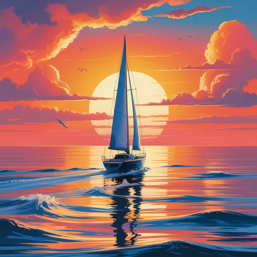 Sunset Sailboat in Digital Painting Style