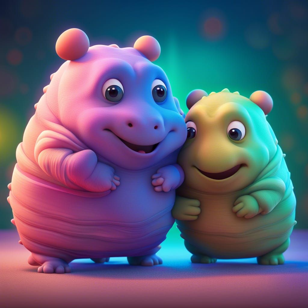 Adorable Tardigrades in Love: Pixar-Style 3D Digital Art