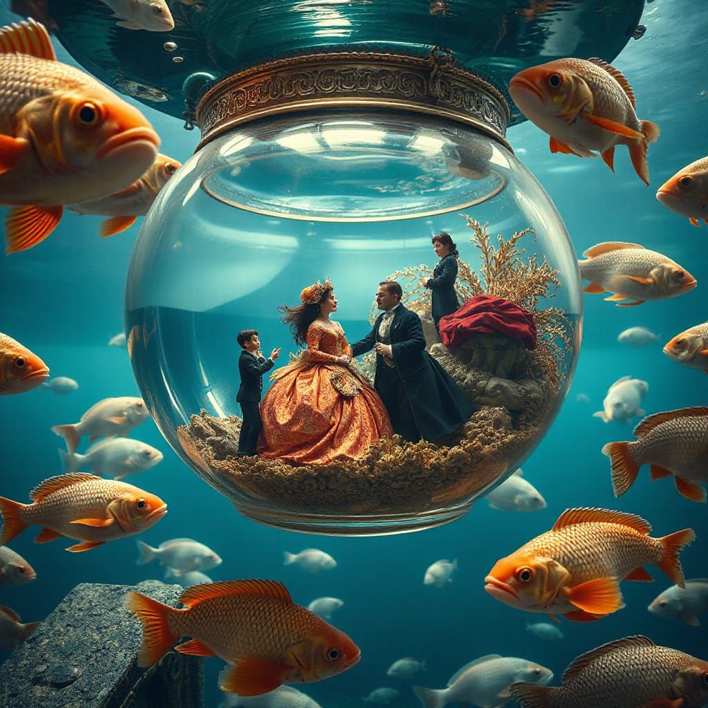 Upside-Down Victorian World in an Aquarium