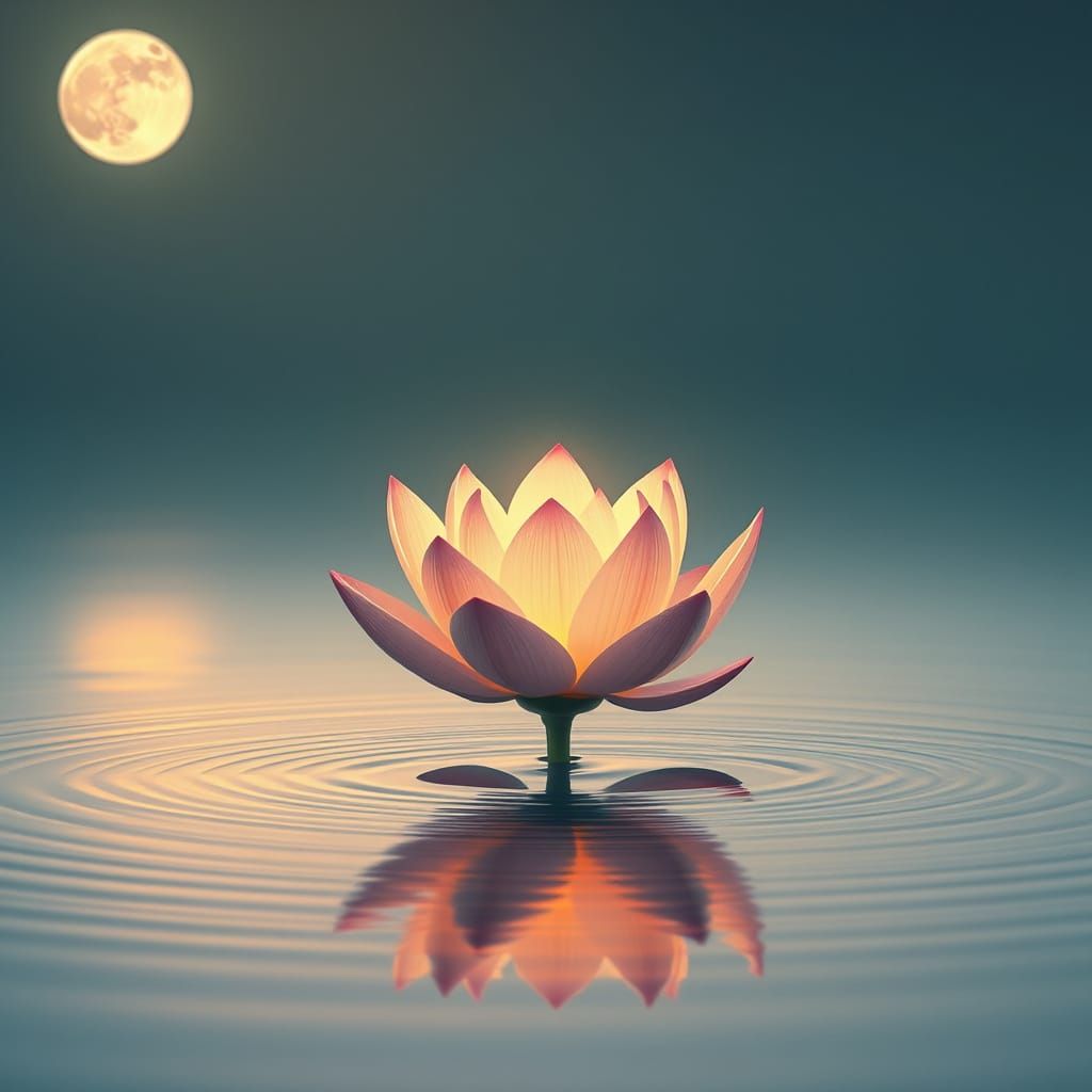 Glowing Lotus in Moonlight: Dreamy Digital Art