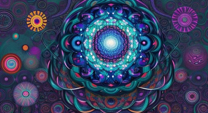 Kaleidoscopic Garden Vortex in Psychedelic Surrealism