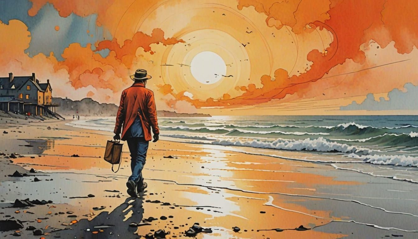 Beach Walker in Vibrant Coloured Pencil Poster Art